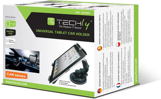 Techly Windscreen Mount Holder for Tablet Car Mobile & Tablet Mounts 7" - 10.1" with Adjustable Hooks Black