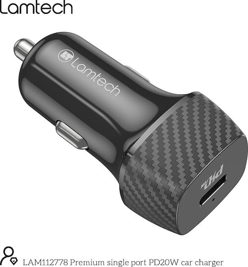 Lamtech Φορτιστής Αυτοκινήτου 20W Γρήγορης Φόρτισης με μία Θύρα: 1xType-C Μαύρος