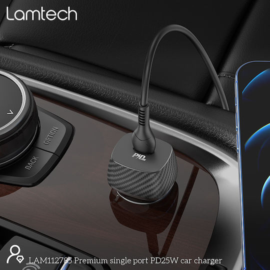 Lamtech Φορτιστής Αυτοκινήτου 25W Γρήγορης Φόρτισης με Θύρες: 1xUSB 1xType-C Μαύρος