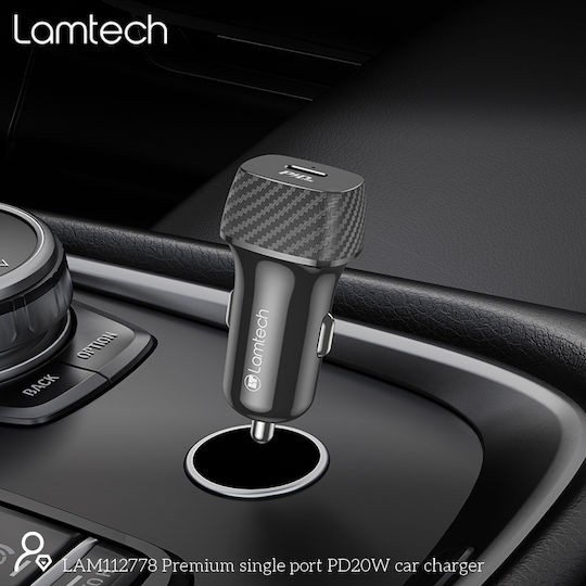 Lamtech Φορτιστής Αυτοκινήτου 20W Γρήγορης Φόρτισης με μία Θύρα: 1xType-C Μαύρος