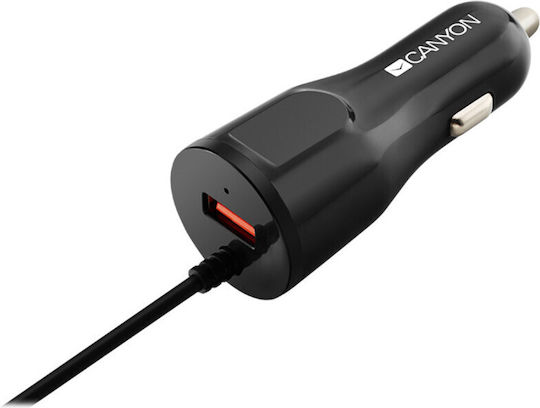 Canyon C-033 Автомобилен Зарядно Устройство 2.4A с Едно Гнездо 1xUSB-A с Кабел Lightning Вграден Черен Цвят