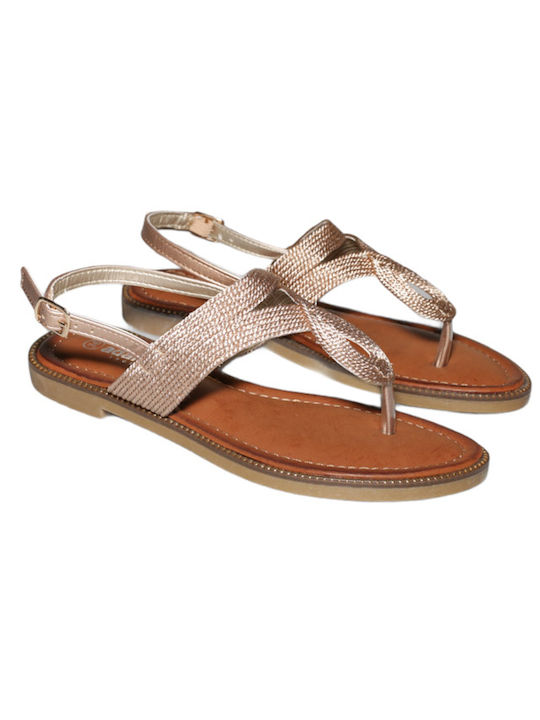 Adam's Shoes Leather Women's Flat Sandals in Gold Color