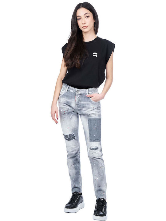 Cool Girl Γυναικείο Jean Παντελόνι με Σκισίματα Γκρι