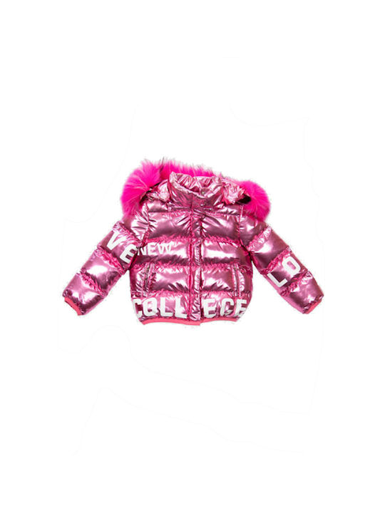 New College Kids Quilted Jacket short Hooded Fuchsia