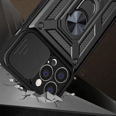 Hurtel Hybrid Armor Camshield Umschlag Rückseite Kunststoff / Silikon Schwarz (iPhone 13 Pro Max)