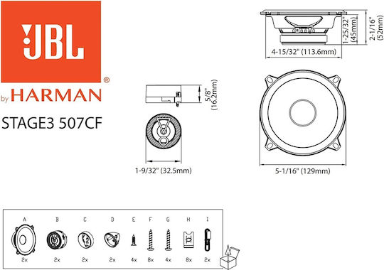JBL Комплект Автомобилни Високоговорители STAGE3 507CF Сплит-системи 5.25" с 45W RMS (2 път)