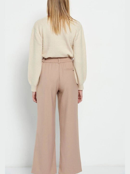 Funky Buddha Women's Fabric Trousers in Regular Fit Beige