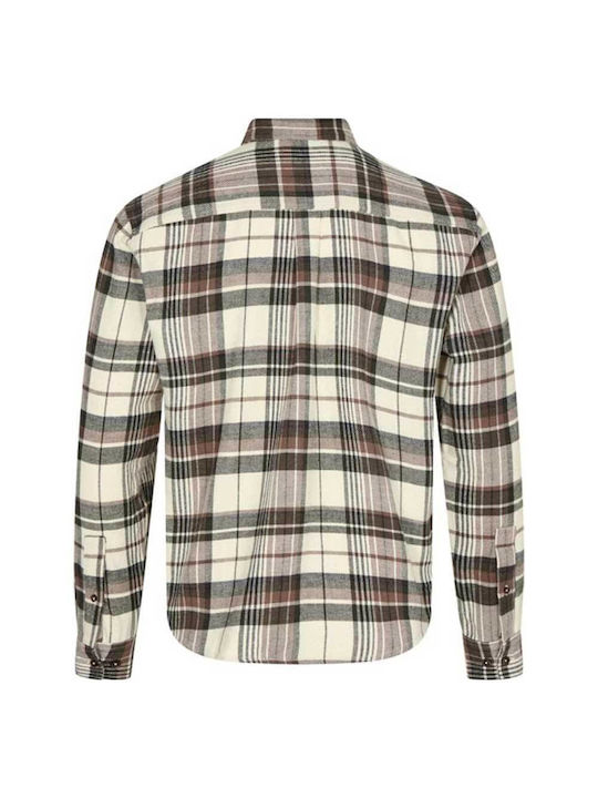 Anerkjendt Men's Shirt Long Sleeve Checked Beige