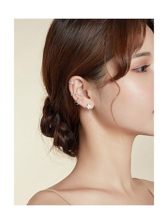 Bamoer Women's Silver Cuff Earrings for Ears with Stone