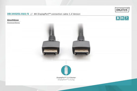 Digitus Cable DisplayPort male - DisplayPort male 1m Μαύρο (DB-340201-010-S)