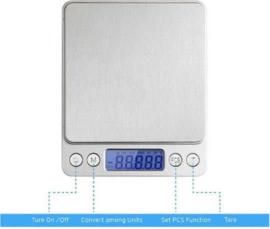 12032-006000PRO-007DIG Ψηφιακή Ζυγαριά Κουζίνας έως 0.5kg Ασημί