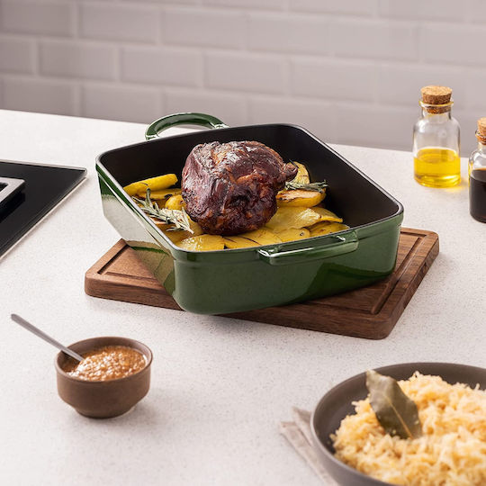Navaris Cast Iron Casserole Baking Pan Dark Green 25.7x33.2cm