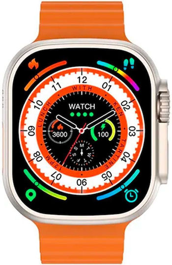 DT NO.1 DT8 Ultra Aluminium 43mm Smartwatch με Παλμογράφο (Πορτοκαλί)