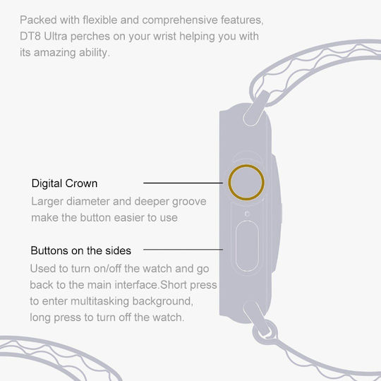 DT NO.1 DT8 Ultra Aluminium 43mm Smartwatch με Παλμογράφο (Πορτοκαλί)