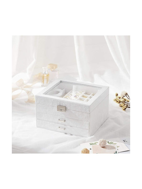 Songmics Velvet Jewellery Box with Drawer White 23.1x20.3x13.9cm