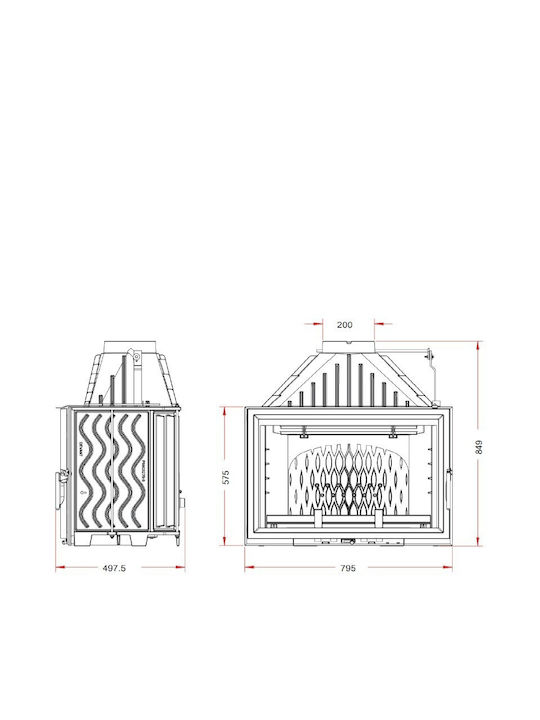 Invicta Foyer 800 Grande Vision P928175 Șemineu cu inserție Lemn 12kW Drept cu o ușă care se deschide Rezervor de expansiune închis