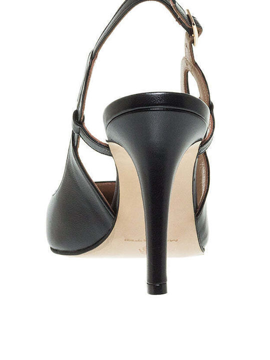 Mourtzi Leather Stiletto Black High Heels with Strap