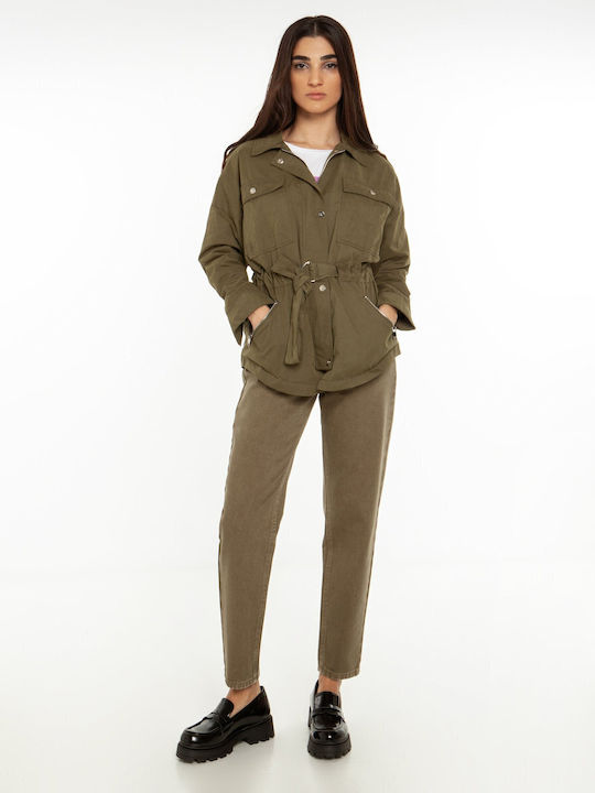 Women's Short Parka Jacket for Spring or Autumn Khaki