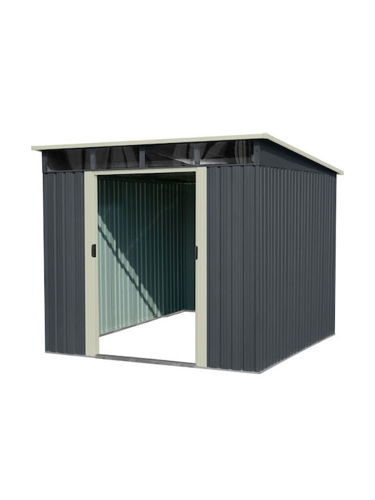 Metallic Galvanized Garden Warehouse with Double-Leaf Door & Air Vent Charcoal / Beige L2.38xW2.79xH2.02cm