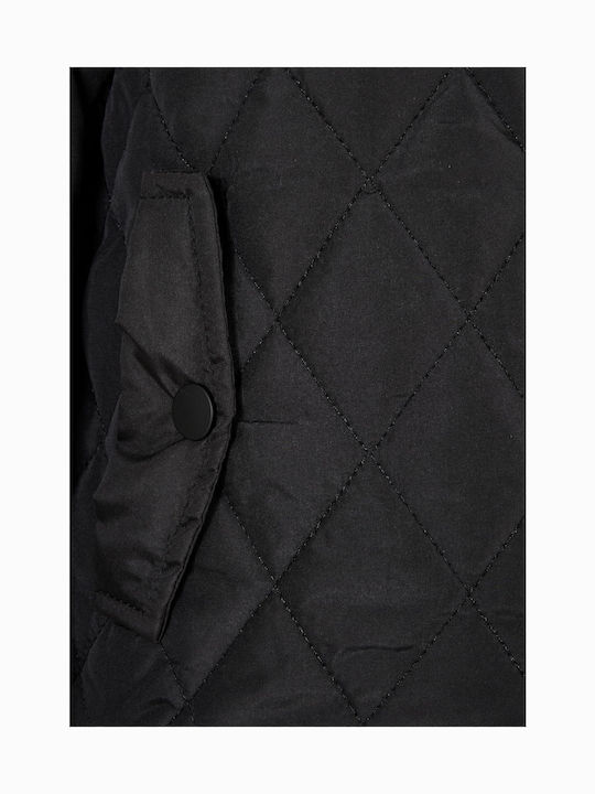 Diamond Quilted Nylon Kids Coat Short Black