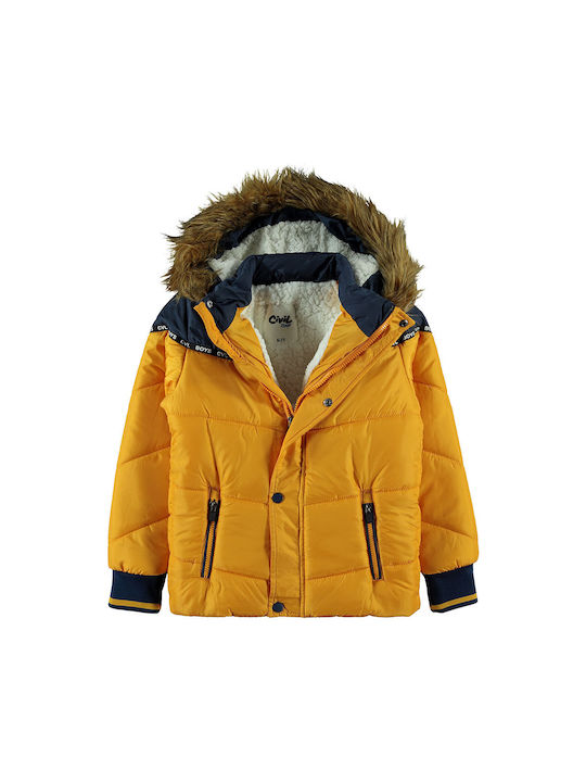 Children's hooded jacket with mustard lining for boys (6-10 years old)