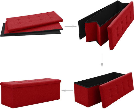 Taburet Cu Spațiu De Depozitare Tapițat Cu Țesătură Burgundă 110x38x38cm