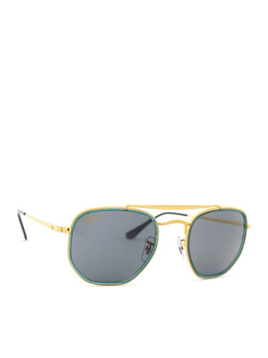 Ray Ban The Marshal II Unisex Sonnenbrille mit Gold Metall Gestell und Blau Linse RB3648M 9241/R5