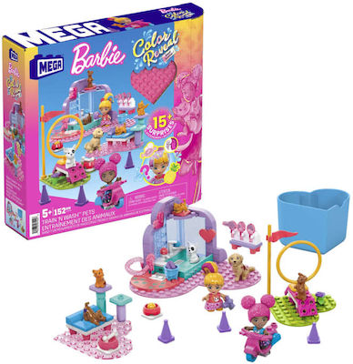 Mega Bloks Blocuri de construcție Barbie Color Reveal Train 'n Wash Pets pentru 5+ ani 152buc