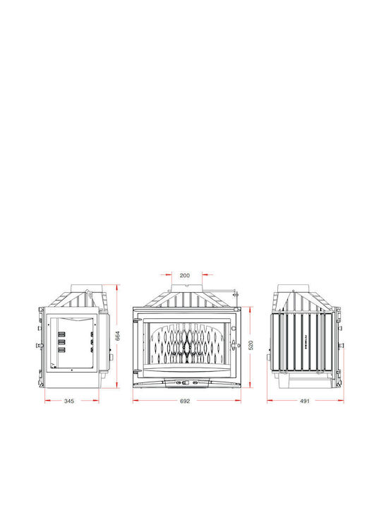 Invicta 700 Selenic Șemineu cu inserție Lemn 14kW Colțul din dreapta cu o ușă care se deschide