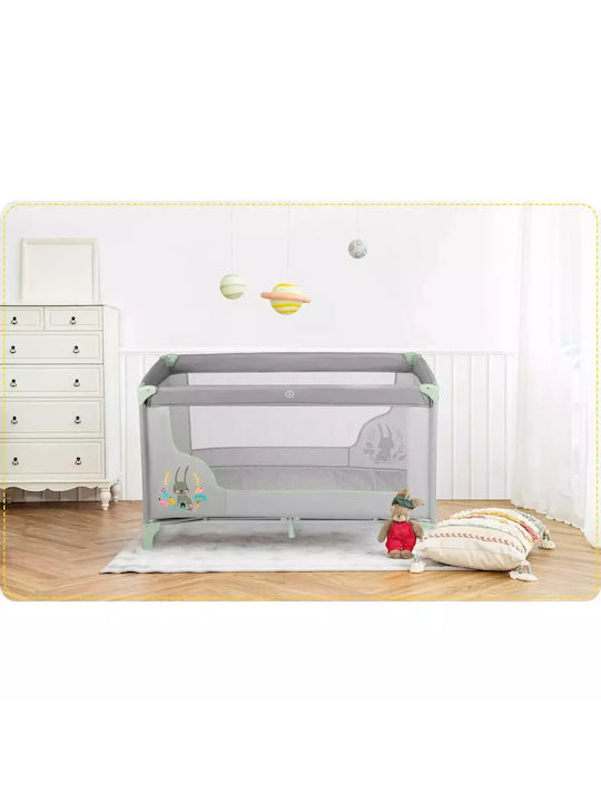 Ricokids RK-240 Παρκοκρέβατο με Στρώμα Γκρι-Μέντα 125x65cm