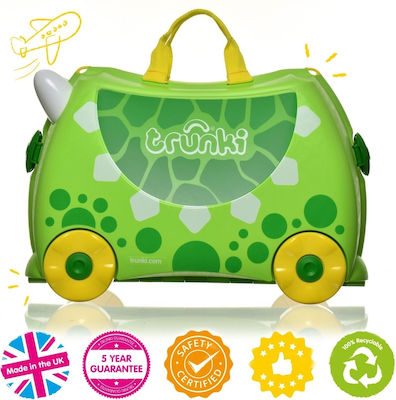 Trunki Dudley Dino Children's Cabin Travel Suitcase Hard Green with 4 Wheels Height 31cm.