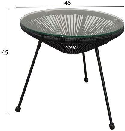 Allegra Auxiliary Outdoor Free Standing Table with Glass Surface and Metal Frame Black 45x45x45cm