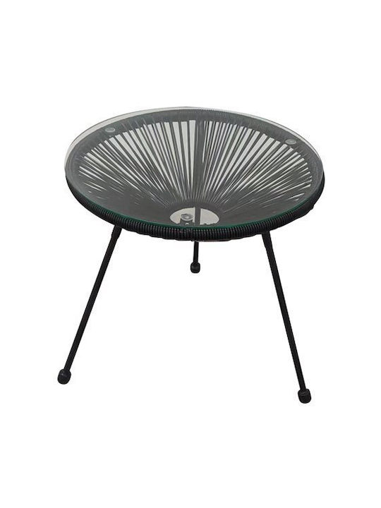 Allegra Auxiliary Outdoor Free Standing Table with Glass Surface and Metal Frame Black 45x45x45cm