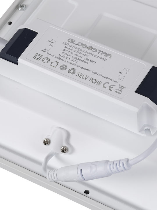 GloboStar Zeus Παραλληλόγραμμο Χωνευτό LED Panel 48W με Ψυχρό Λευκό Φως 6000K 120x30εκ.