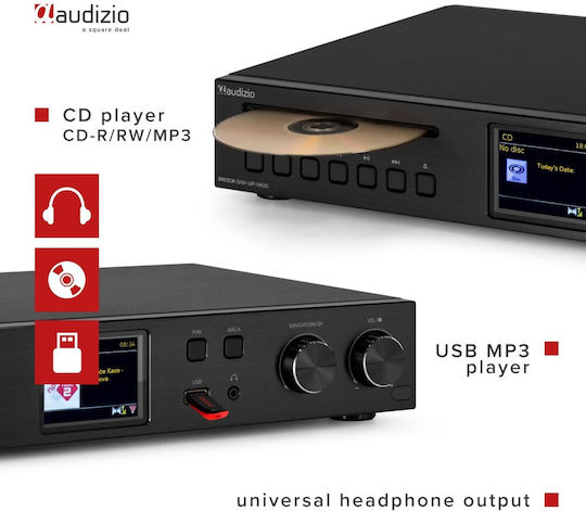 Audizio Brescia Επιτραπέζιο Ραδιόφωνο Ρεύματος DAB+ με Bluetooth και USB Μαύρο