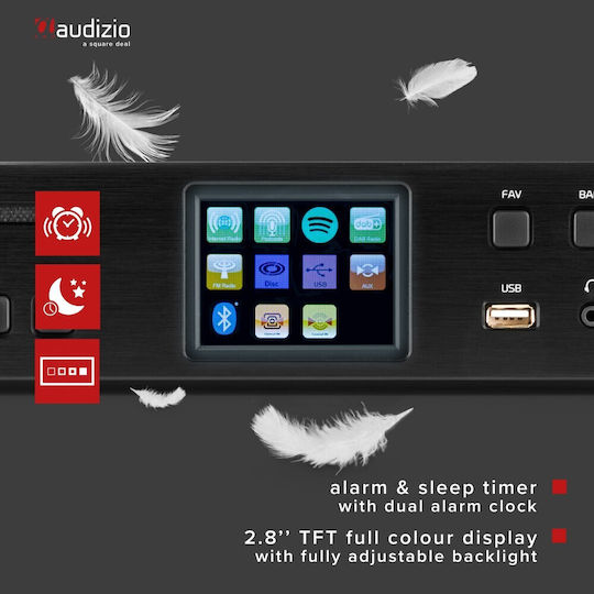 Audizio Brescia Επιτραπέζιο Ραδιόφωνο Ρεύματος DAB+ με Bluetooth και USB Μαύρο
