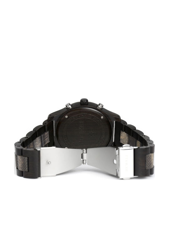 Bewell Cadmus Men's Watch 46mm Chronograph Battery with Black Wooden Bracelet