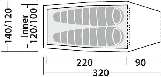 Robens Arch 2 Camping Tent Tunnel Green with Double Cloth 4 Seasons for 2 People 220x120x105cm