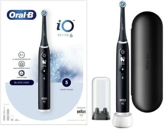 Oral-B iO Series 6N Electric Toothbrush with Timer, Pressure Sensor, and Travel Case Black Lava