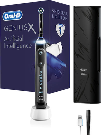 Oral-B Genius X 10000 Special Edition Elektrische Zahnbürste mit Drucksensor und Reisetasche Schwarz