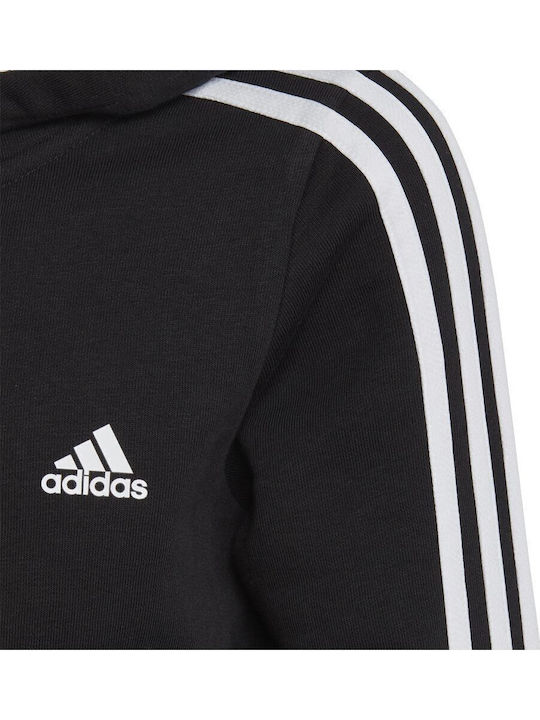 Kinder-Sweatshirt Strickjacke Mit Kapuze Und Taschen Schwarz Essentials 3-Stripes