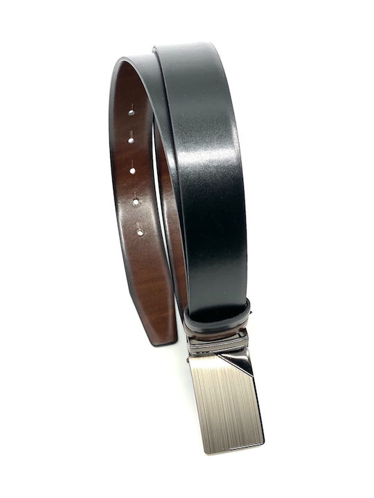 LGD-2021 Men's Belt Leather Double Sided Black / Brown 2021-A ΜΑΥΡΟ ΚΑΦΕ