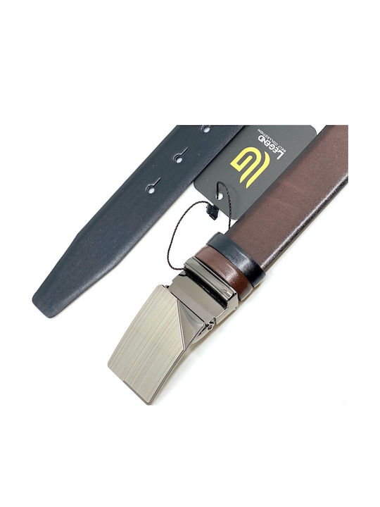 LGD-2021 Men's Belt Leather Double Sided Black / Brown 2021-A ΜΑΥΡΟ ΚΑΦΕ