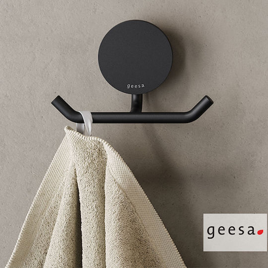 Geesa Άγκιστρο Μπάνιου Διπλό με Βίδες ​4.6x4.6cm Black Brushed Pvd