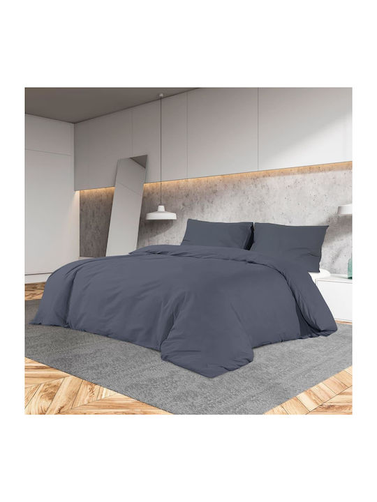 vidaXL Double Cotton Duvet Cover Set with Pillowcases 200x200 Ανθρακί