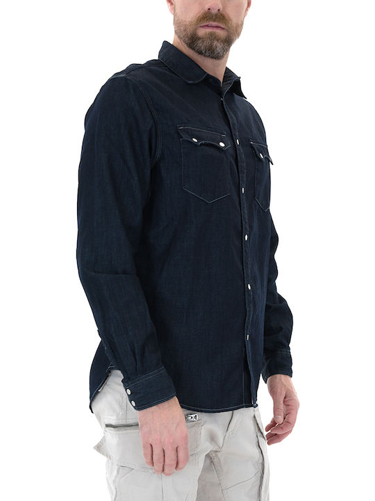 Cu mânecă lungă Denim Cămașă Dark-blue