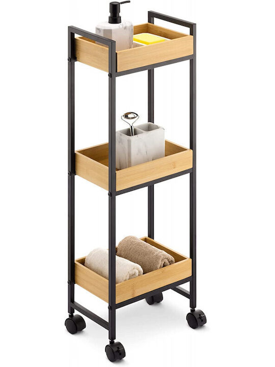 Navaris Kitchen Trolley Wooden Black 3 Slots 27x18x82cm