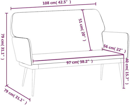 Two-Seater Velvet Couch Black 108x79x79 cm