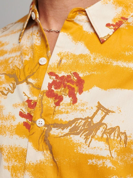 Hawaiian Short-sleeved Shirt in Wide Line Floral Yellow