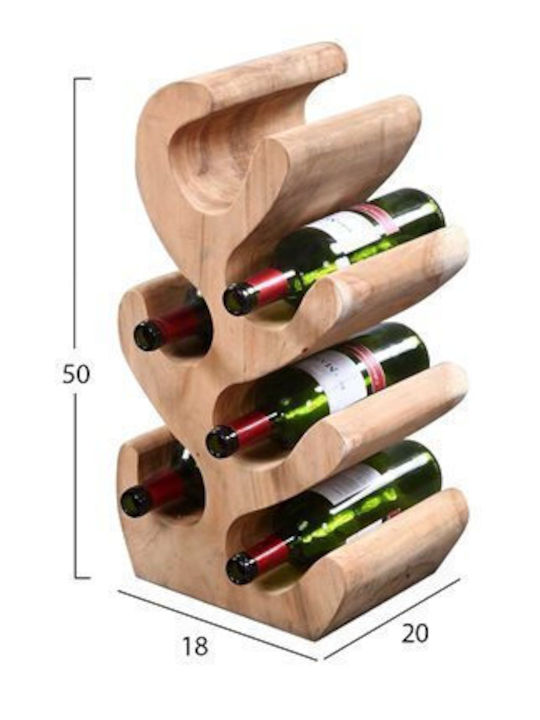 HomeMarkt SUAR Tischplatte Flaschenhalter Hölzernes für 6 Flaschen Braun 18x20x50εκ.